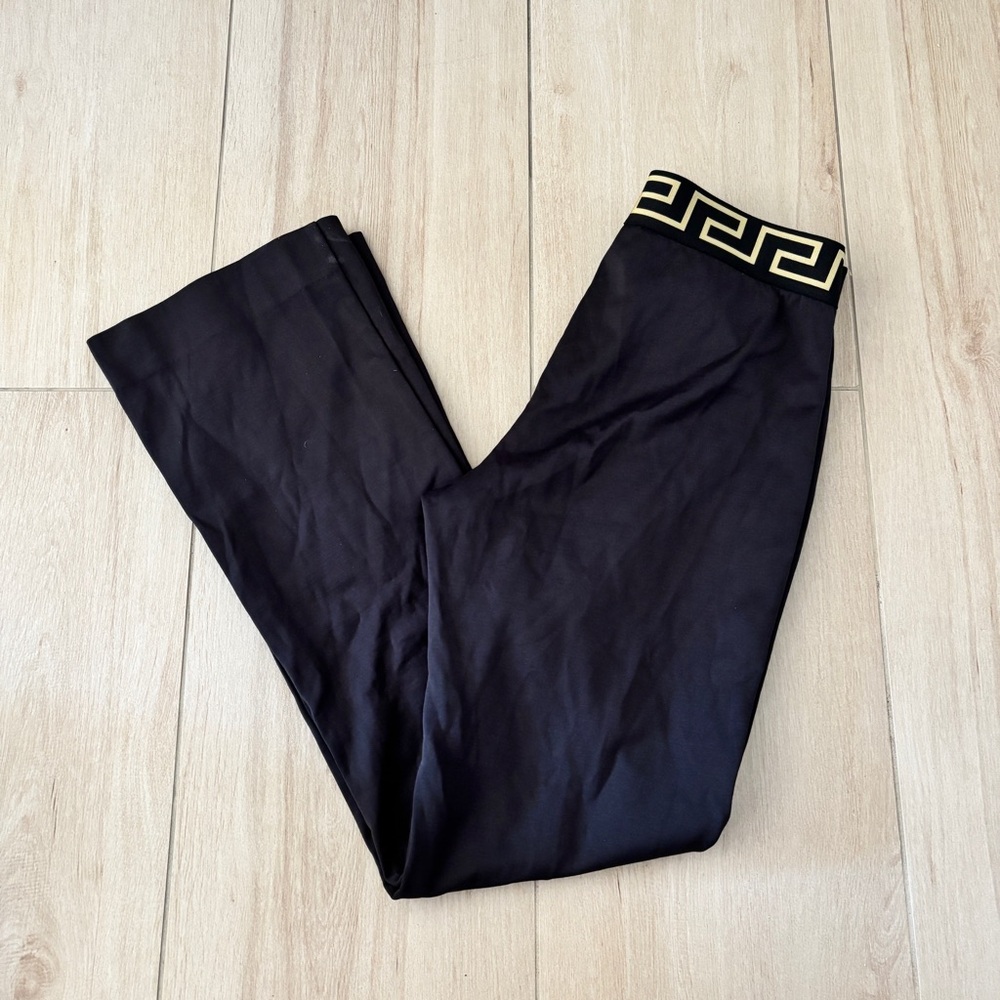Versace black Medusa Greek key flared leggings
